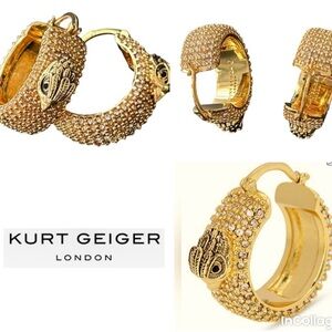 Kurt Geiger Gold Pave Hoop Huggie Earrings